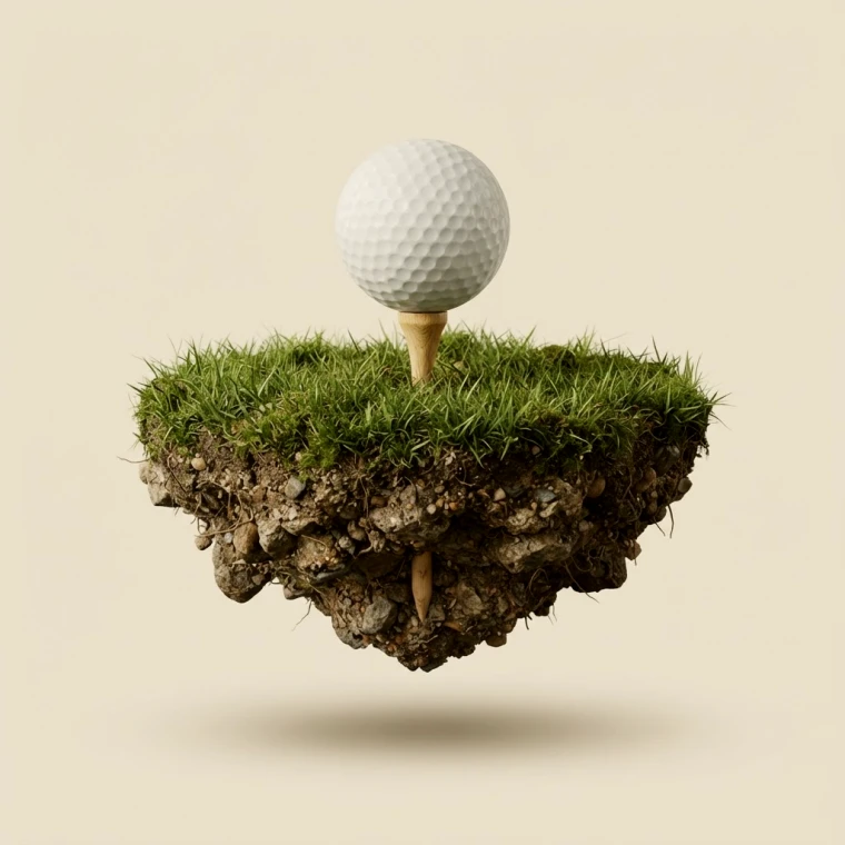 Golfball på pegg i en flytende gresstue